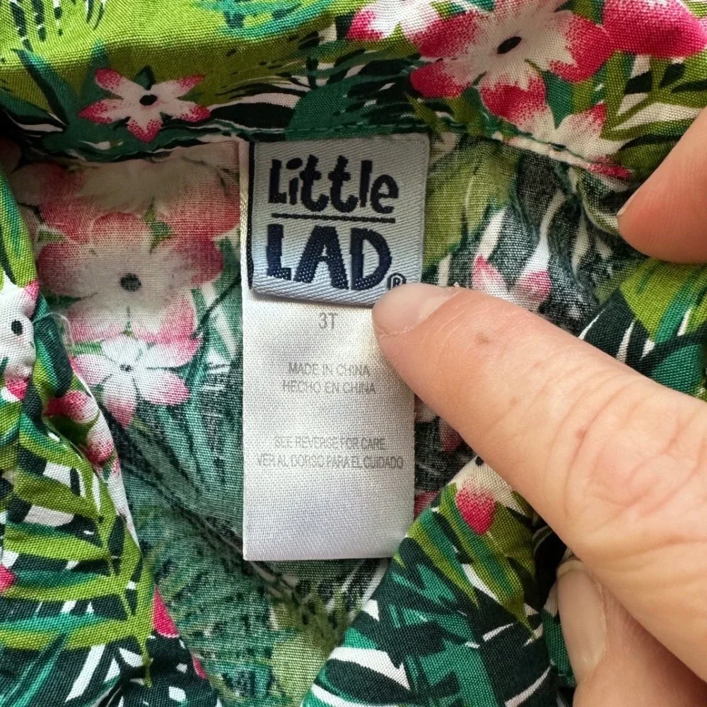 Little Lad Tropical Floral Shirt and Shorts Set Kids 3T Green‎ Pink Excellent